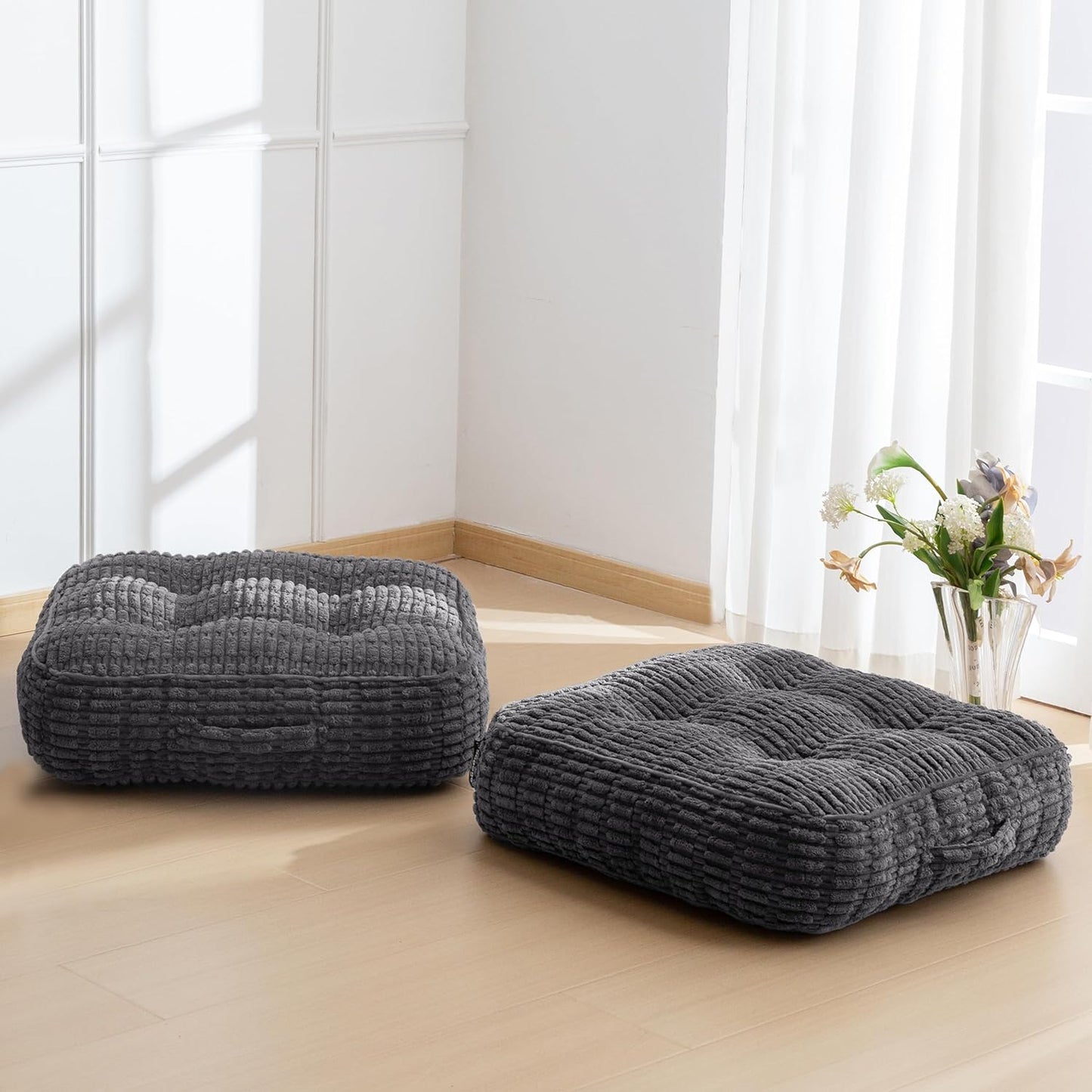 HIGOGOGO Floor Pillow Cushion for Adults, Meditation Cushion Pillow, Blended Corduroy Cover, Large Square Floor Sitting for Tatami Living Room or Yoga, 22x22 Inch, Beige