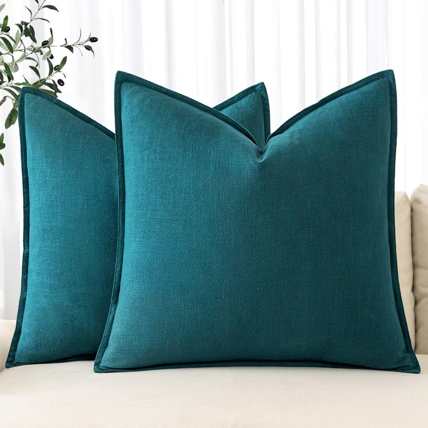 MIULEE Decorative Linen Euro Sham Pillow Covers 26x26 Cream White Boho Farmhouse Neutral Couch Throw Pillows for Bed Pack of 2 Accent Modern Pillowcase Sofa Livingroom Home Decor