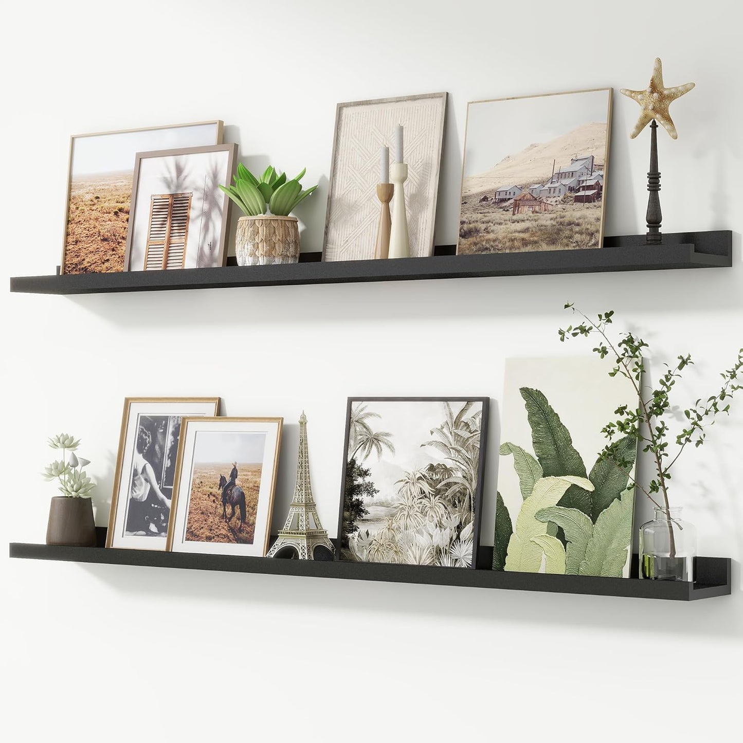 FLYJOE Picture Ledge Shelf, Floating Shelves Set of 2, 48 Inches Long Large Nursery Book Shelves for Toys Storage, Kids Bookshelf Wall Mounted for Living Room Bedroom Decor Books Photo Frames, Walnut