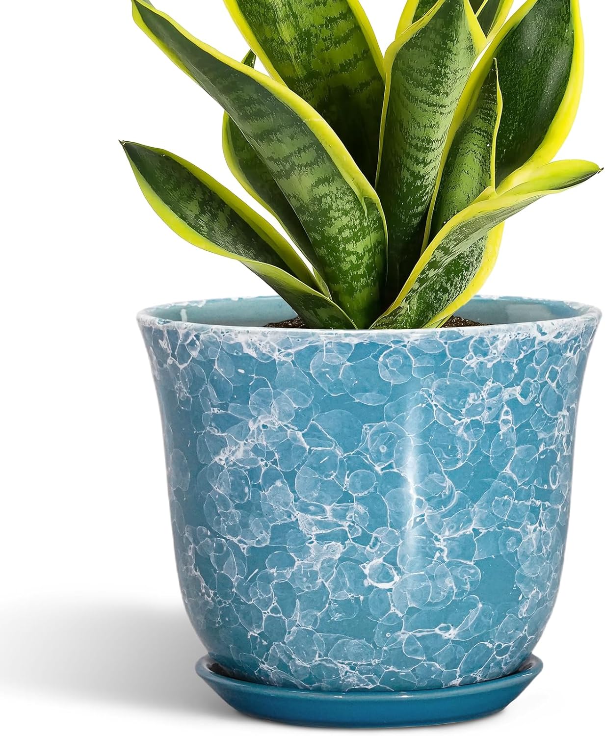 Ceramic Plant Pots - 12 Inch Pots for Plants Indoor Outdoor, Large Round Planter with Drainage Hole and Saucer, Modern Decorative Flower Pot, Home Garden Decor, House Warming Gifts, Blue