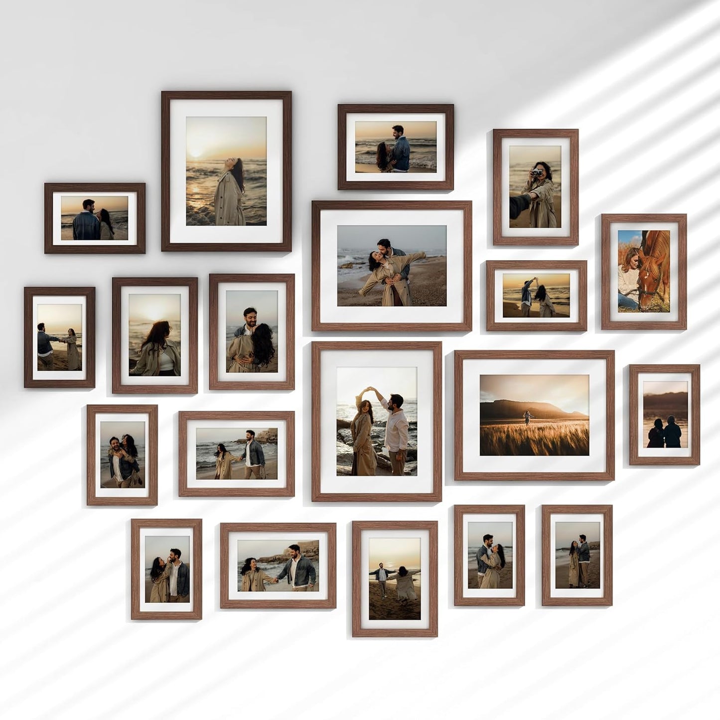 Venusmiles 20 Pack Picture Frames Collage Wall Decor, Gallery Frame Set for Wall Mounting or Tabletop Display, Multi Sizes Including 4pcs 8x10, 8pcs 5x7, 8pcs 4x6, Oak