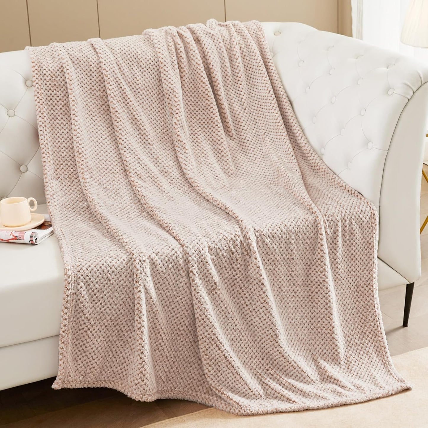 Exclusivo Mezcla Fleece Throw Blanket Extra Large, Super Soft and Warm Blankets for Couch, Sofa and Bed Waffle Textured, Cozy, Fuzzy and Lightweight (Slate Blue, 50x70 Inches)