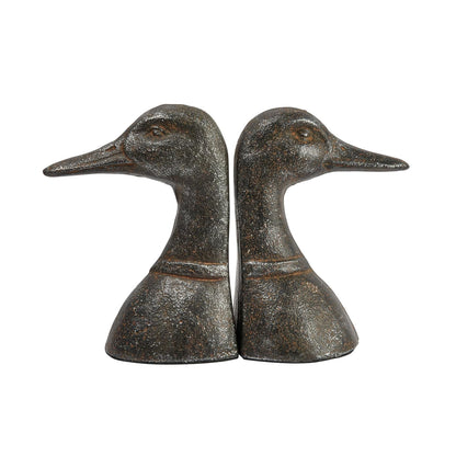 Creative Co-Op Decorative Distressed Cast Metal Duck Head Bookends, Black, Set of 2