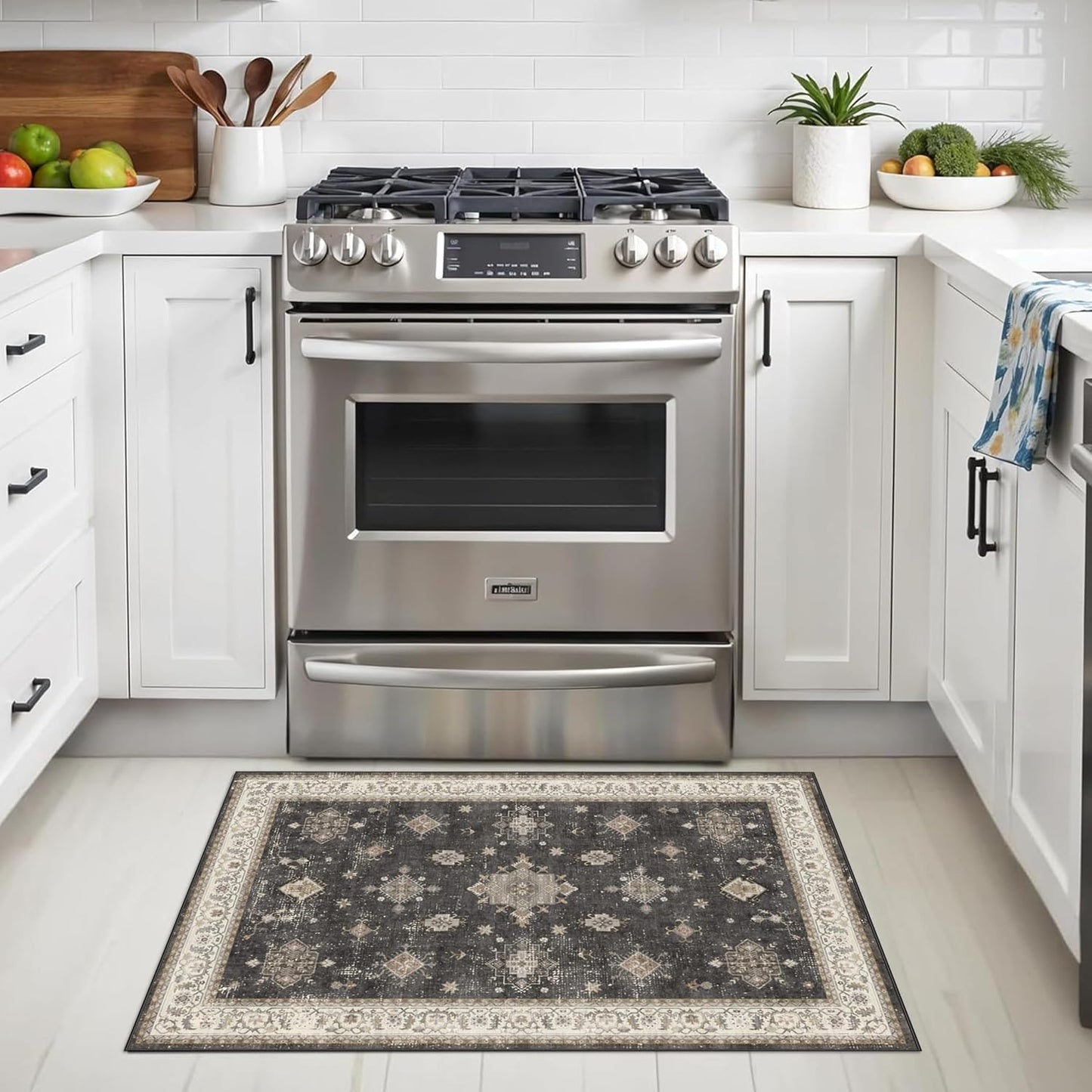 2x3 Washable Non-Slip Area Rug - Soft Low Pile Throw Rug for Kitchen Entryway Bedroom - Modern Indoor Door Mat with Rubber Backing (Beige Grey) - Colors A