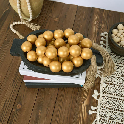 OMISHE Extra Large Wood Bead Garland with 1.6" Diameter Wooden Beads and Tassels, 41" Long Rustic Farmhouse Country Decorative Beads for Home Tiered Tray Decor, Natural Beige