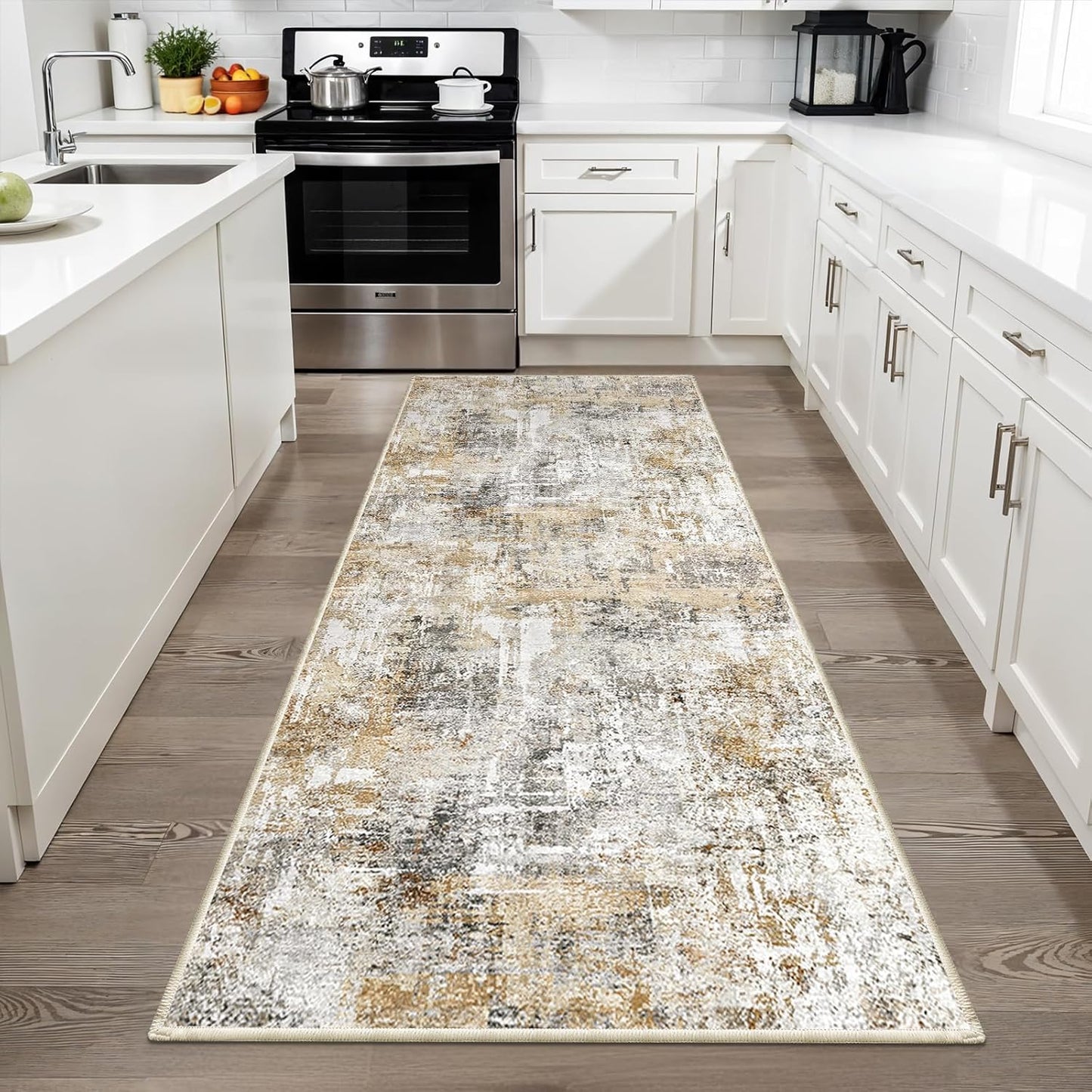 2x3 Washable Non-Slip Area Rug - Soft Low Pile Throw Rug for Kitchen Entryway Bedroom - Modern Indoor Door Mat with Rubber Backing (Beige Grey) - Colors B
