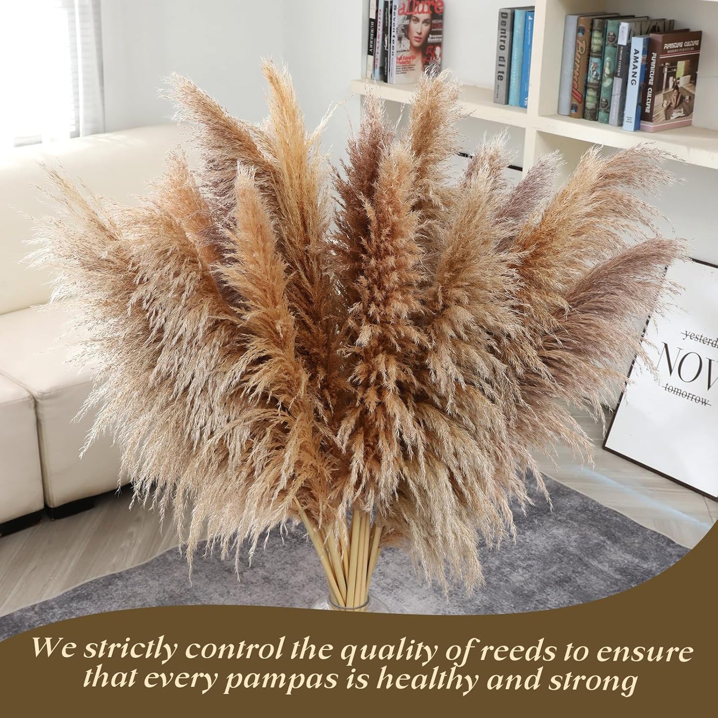 Pasuvsigt 12pcs 40'' Dried Pampas Grass Decor - Tall-Large Pampas Grass - Natural Beige - Boho Home Decor