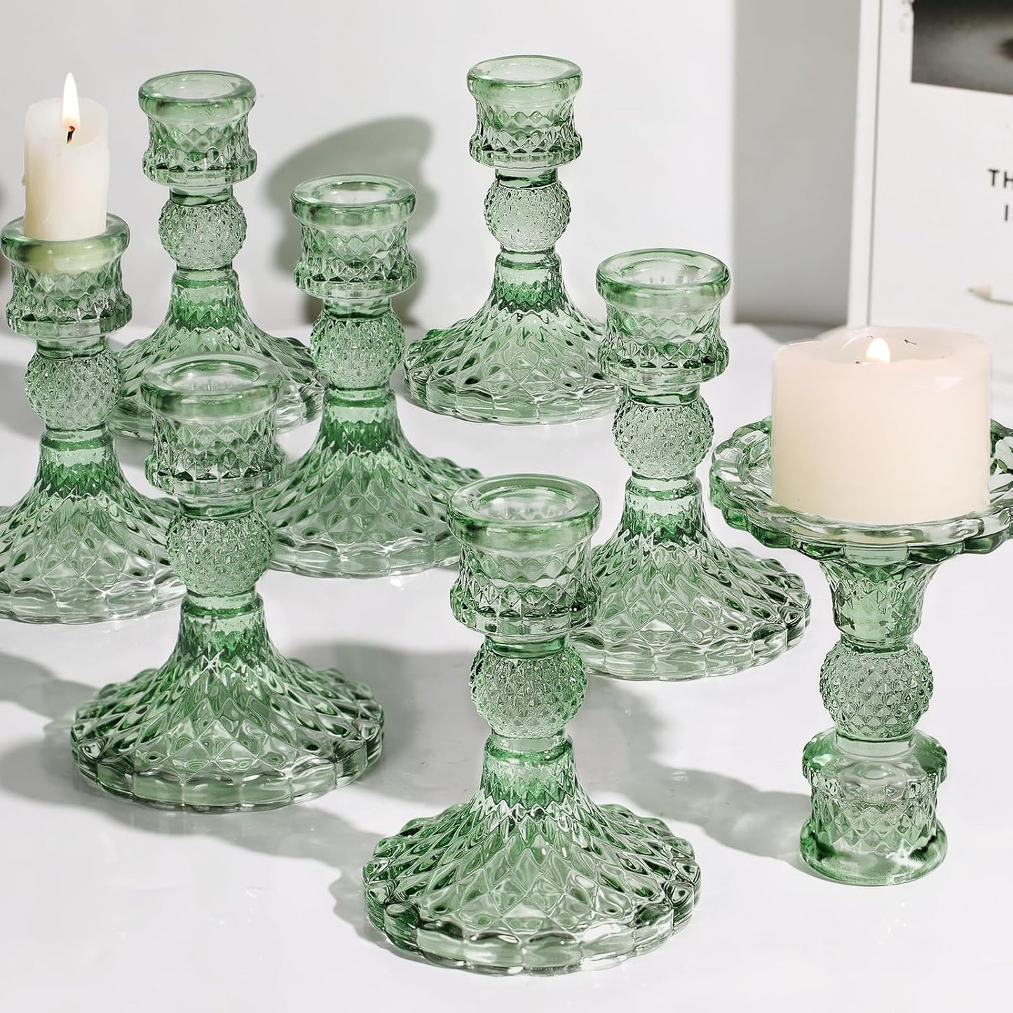 DARJEN Candlestick Holders Set,12Pcs 4" H Taper Candle Holders Bulk, Clear Glass Candle Holders for Wedding, Spring Party, Romantic Dinner, Festival & Windowsill Decor