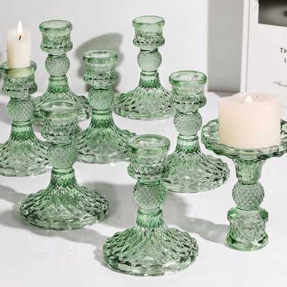 DARJEN Candlestick Holders Set,12Pcs 4" H Taper Candle Holders Bulk, Clear Glass Candle Holders for Wedding, Spring Party, Romantic Dinner, Festival & Windowsill Decor