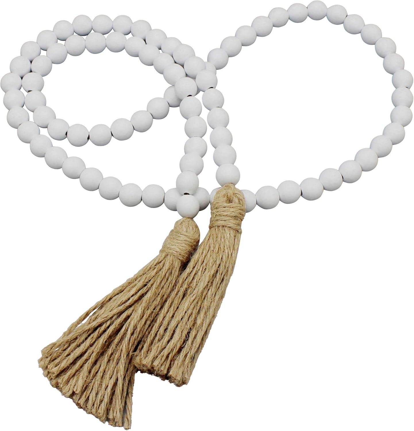 CVHOMEDECO. Wood Beads Garland with Tassels Farmhouse Rustic Wooden Prayer Bead String Wall Hanging Accent for Home Festival Decor. Mix Distressed