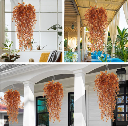 RECUTMS Artificial Hanging Plants Fake Hanging Plant Faux Eucalyptus Leaf Greenery Vine Outdoor UV Resistant Plastic Plants Home Garden Wedding Party Indoor Outdoor Decorations(White)