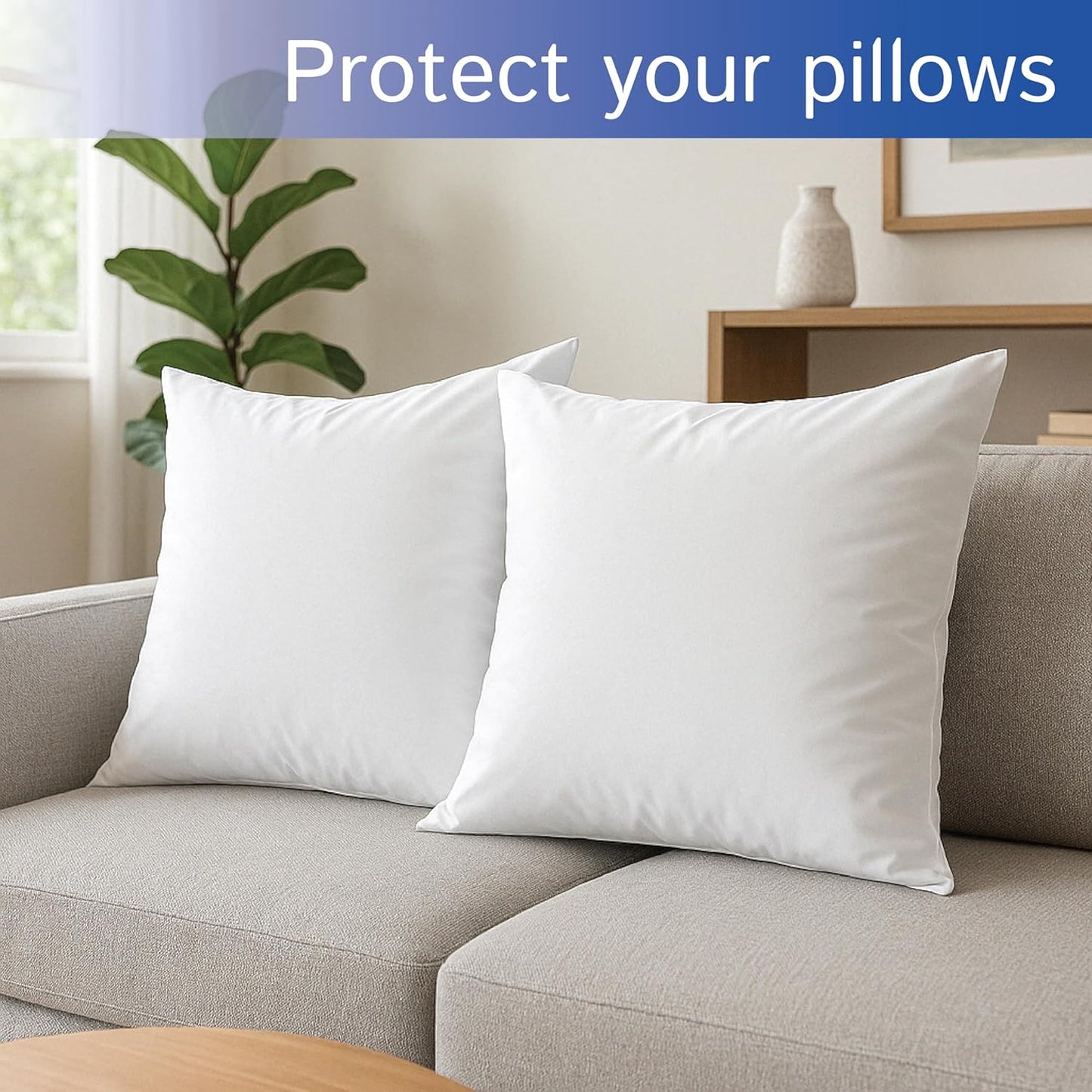Euro Size Pillow Protectors (Set of 2) - European Square 26x26 Pillow Covers Waterproof Hypoallergenic Dust Proof Zippered Encasement