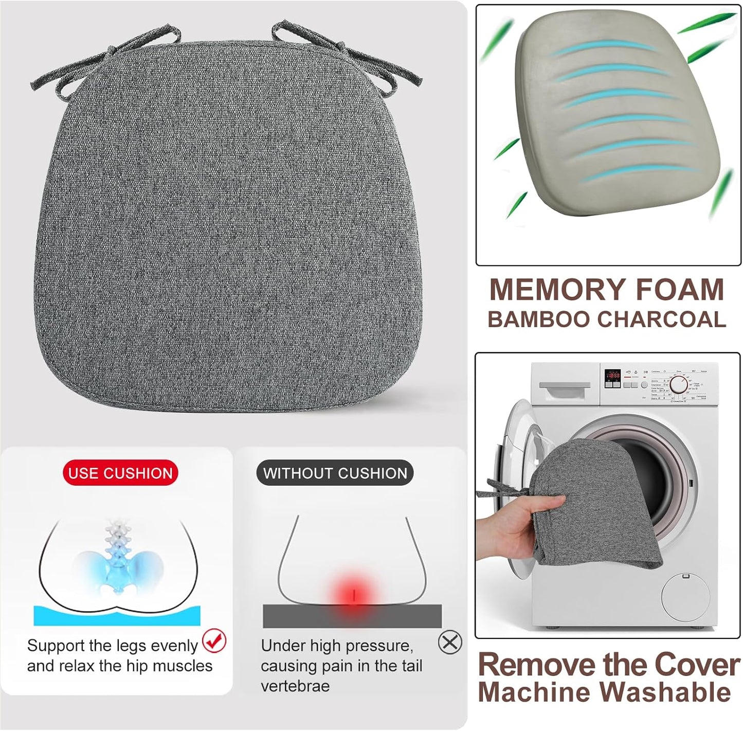 SINOSSO 1 Pack Memory Foam Chair Cushions for Dining Chair, Friendly Woven Fabric 16" U-Shape Comfortable Kitchen Chair Pad, Removable Slip Resistant Seat Cushion (1 Piece, Blue)
