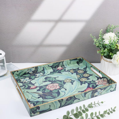 Spsyrine Serving Tray with Handles, Plastic Decorative Tray for Coffee Table, Living Room, Home Decor, Dianthus
