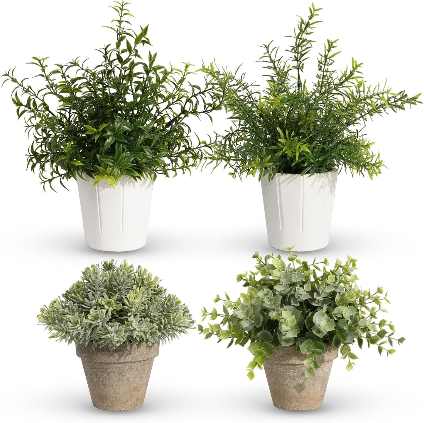 4 Pack Small Fake Plants in White Pulp Pot for Home Decor, Artificial Plants Indoor, Small Faux Plants Indoor for Bathroom Bedroom Kitchen Office Farmhouse Room Shelf Decor