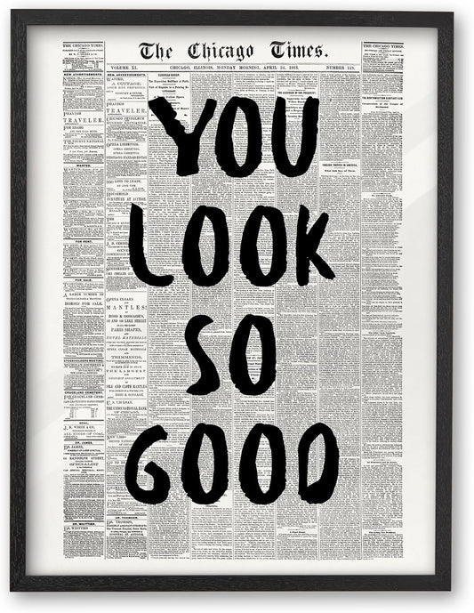 iHery Natural OAK Wood Audrey Hepburn Newspaper Trendy Framed Wall Art, 12x16 in Vintage Headline Canvas Bedroom Wall Decor, Better Late Than Ugly,Bathroom Artwork Apartment Girly Dorm Room 1Pack - Colors B