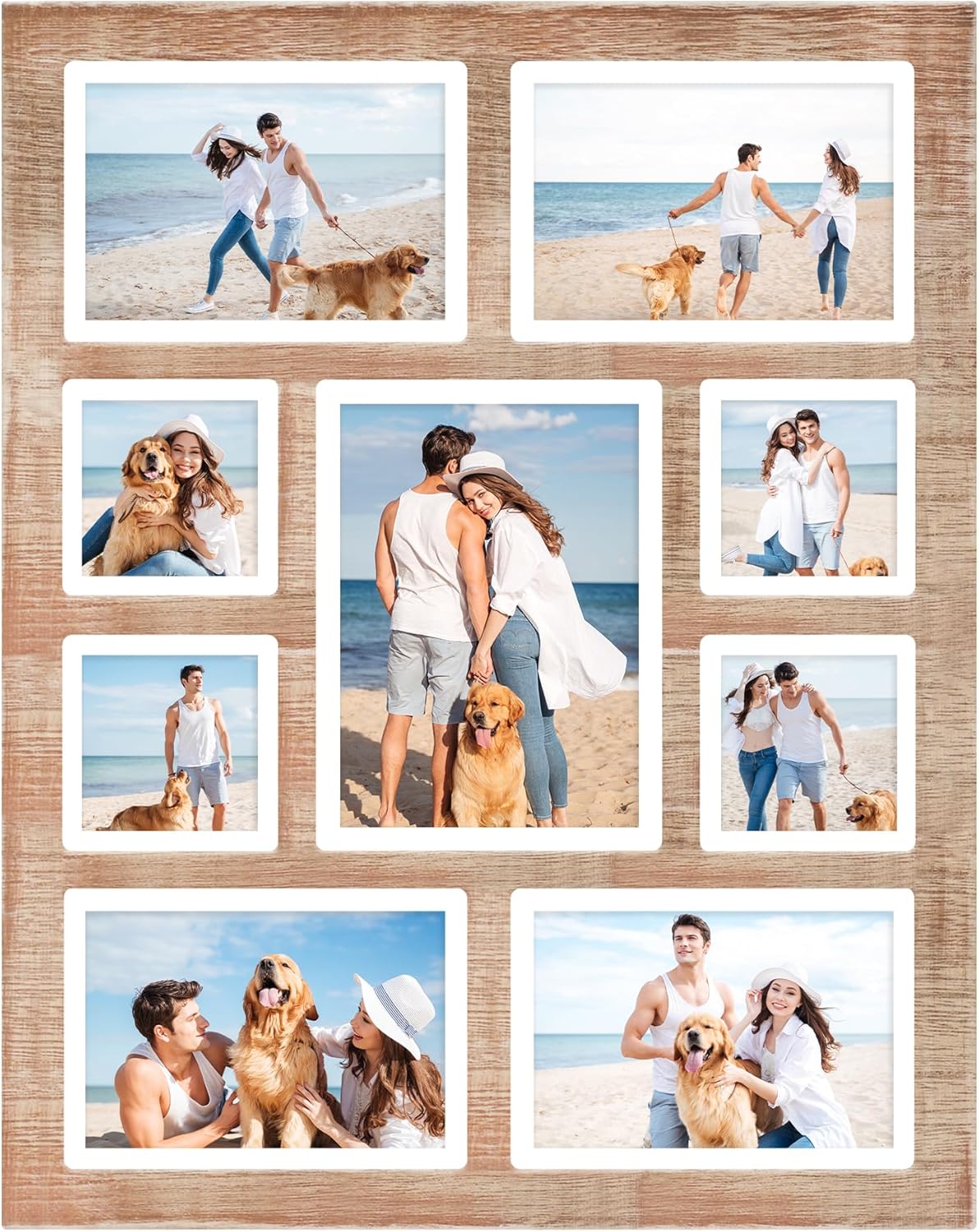 YESKAY 4x6 Picture Frame Collage for Wall Decor, Multiple Photo Collage Frames with Tempered Glass, 7-Opening for 4 x 6 Picture Frames, Rustic Brown, 1 Pack