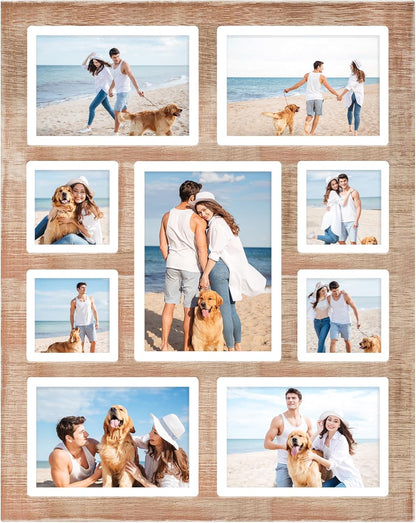 YESKAY 4x6 Picture Frame Collage for Wall Decor, Multiple Photo Collage Frames with Tempered Glass, 7-Opening for 4 x 6 Picture Frames, Rustic Brown, 1 Pack