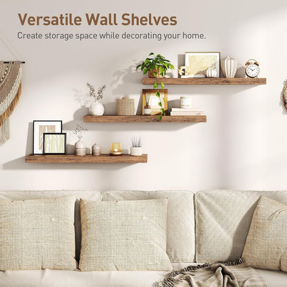 RALGEND Floating Shelves for Wall, 1.5" Thick Wall Shelf Set of 3 with Invisible Brackets, L31.5 x W7.9 Hanging Shelves Farmhouse Home Decor for Bathroom, Living Room, Bedroom, Rustic Brown 8301BJP3BF