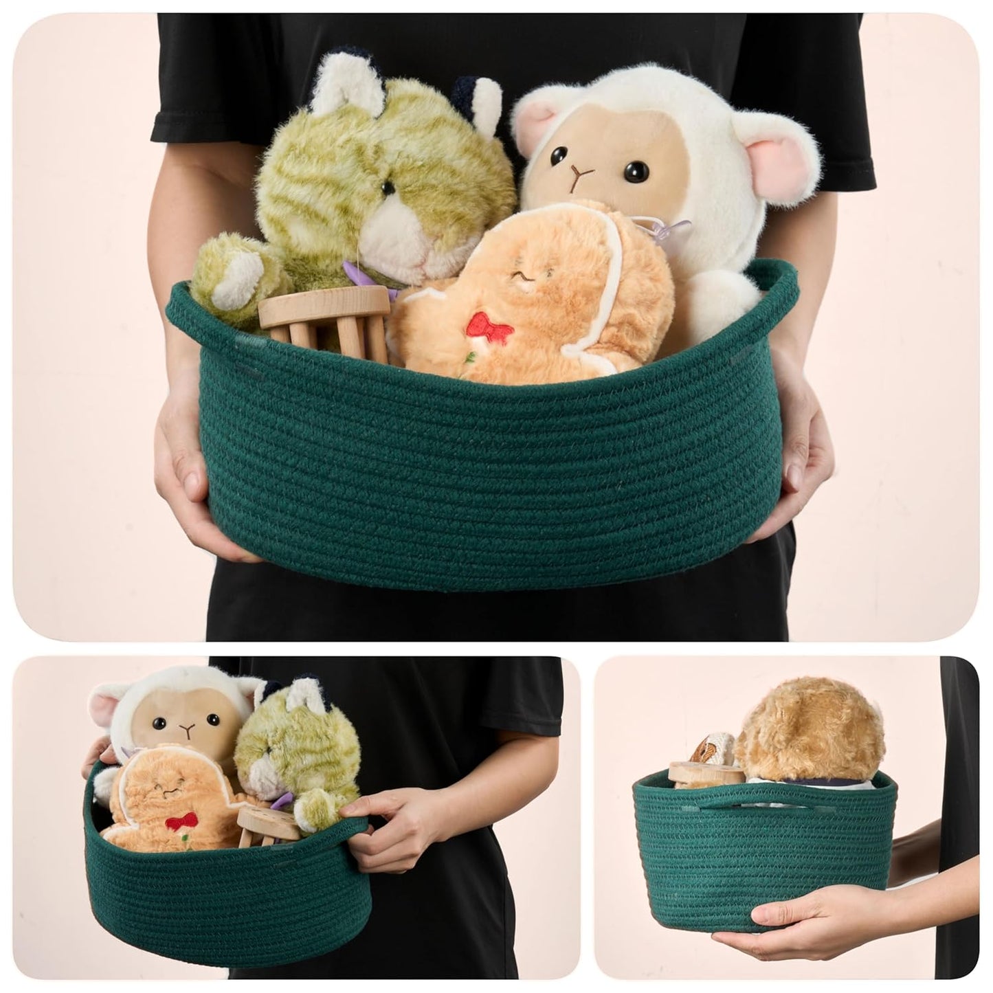 Small Woven Gift Basket Empty with Bag & Ribbon - Gifts for Mom, Baby Shower, Birthdays & Raffle - Cotton Rope Storage Basket for Dog Toys or Shelf - 12"x8"x5", White