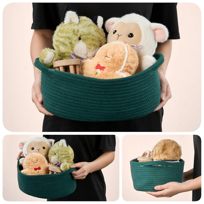 Small Woven Gift Basket Empty with Bag & Ribbon - Gifts for Mom, Baby Shower, Birthdays & Raffle - Cotton Rope Storage Basket for Dog Toys or Shelf - 12"x8"x5", White