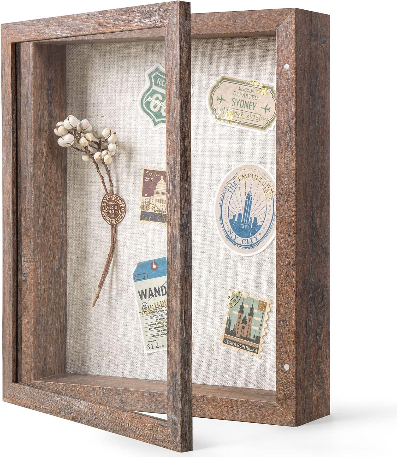 Califortree 8x10 Shadow Box Frame with Linen Back - Sturdy Rustic Memory Display Case of Flower, Pictures, Medals and More, White