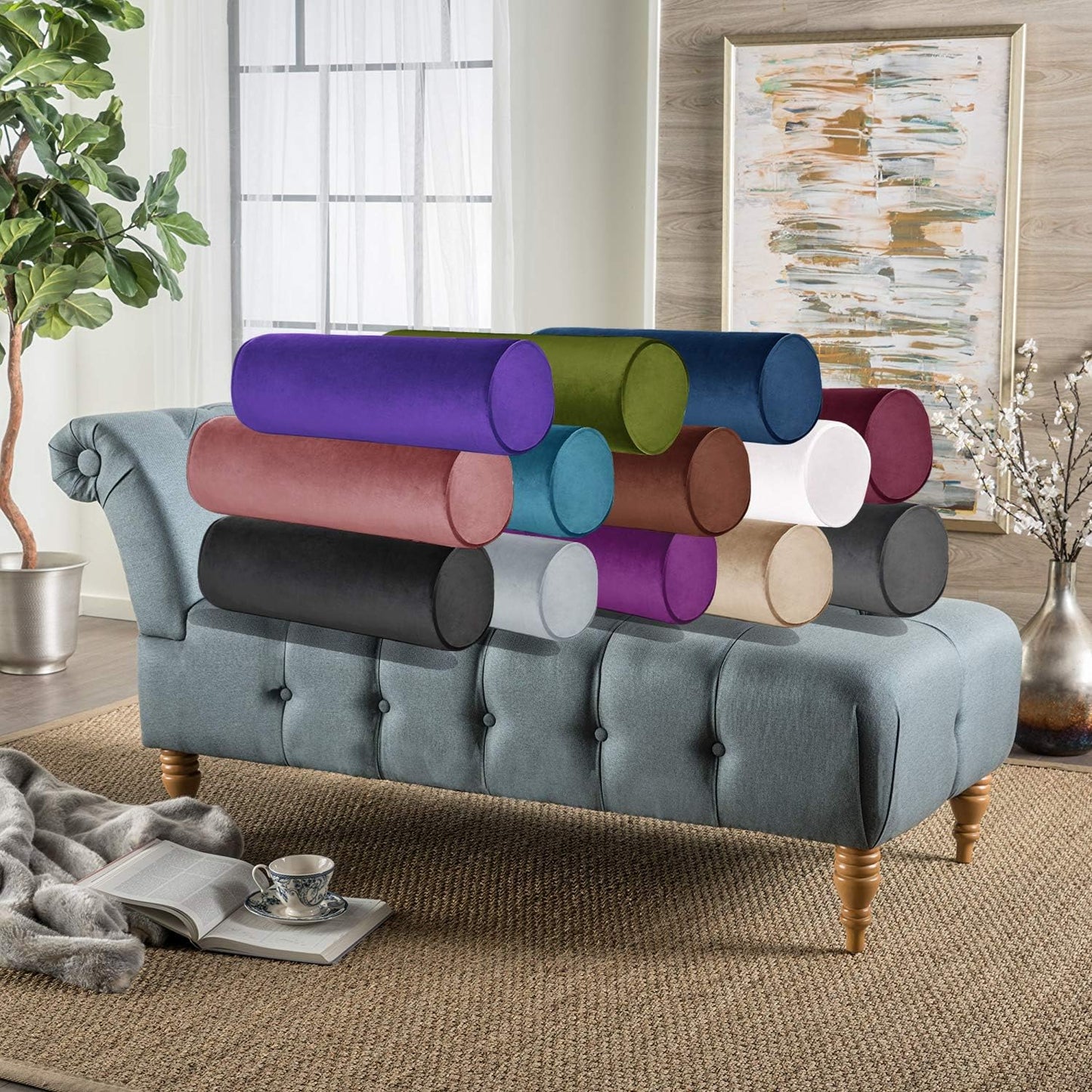 Tinbolunce Memory Foam Roll Pillow for Knee/Leg/Neck - Full Moon Bolster/Round Cylinder Pillow for Sleeping on Side or Back - Removable Cooling Cover Length 18" x 6" Diameter (Navy Blue)