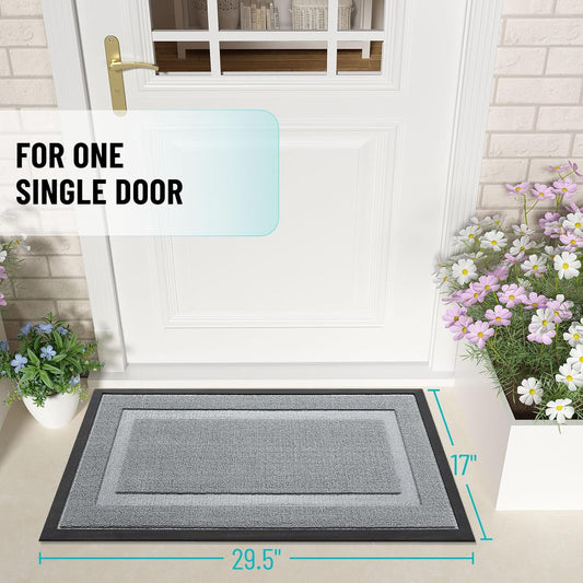 OLANLY Front Door Mat Indoor Outdoor Entrance, Waterproof All-Season, All-Weather Doormat, Sturdy Natural Rubber, Fade Resistant, Low Profile, Easy Clean Patio Porch Entryway Mat, 29.5x17, Black - Colors A