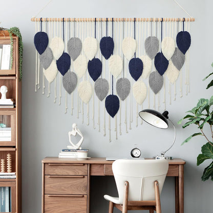 Weldomcor Macrame Wall Hanging Leaf Woven Tapestry Bohemian Chic Wall Hanging Feather Large Handmade Wall Art Decor for Bedroom Living Room Apartment Ornament, 39 inch