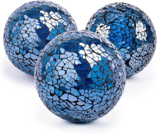DomeStar 3PCS Decorative Balls for Bowls, 3 Inch Dark Red Orbs Glass Balls for Centerpiece Bowls Mosaic Sphere for Home Decoration Dining Table