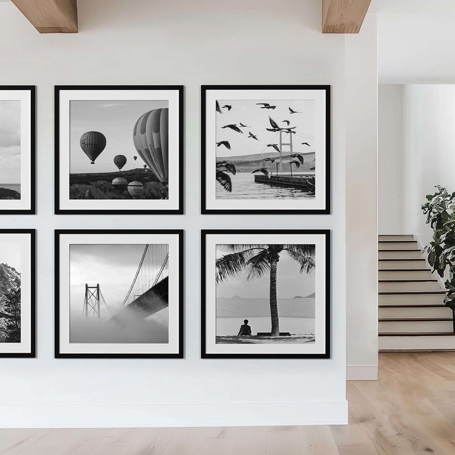 eletecpro 12x12 Picture Frames Set of 9 with Clear Acrylic Cover, Display 8x8 Photos with Mat or 12x12 Without, Classic and Sturdy Square Collage Gallery Wall Decor, Easy Wall Mount, Black