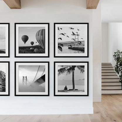 eletecpro 12x12 Picture Frames Set of 9 with Clear Acrylic Cover, Display 8x8 Photos with Mat or 12x12 Without, Classic and Sturdy Square Collage Gallery Wall Decor, Easy Wall Mount, Black
