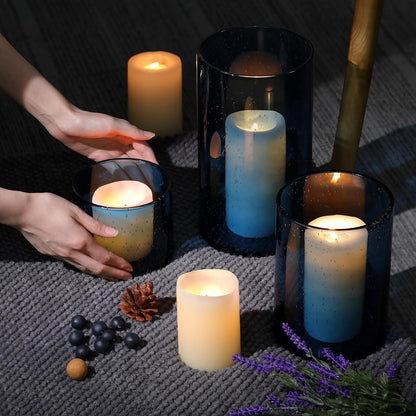 NITIME Hurricane Candle Holder Set of 3 Clear Candle Holders for Pillar Candles, Seeded Bubbles Glass Candle Holder for table centerpiece, Glass Cylinder Vases for Home, Patio and Wedding 8"4.7"3.5"H