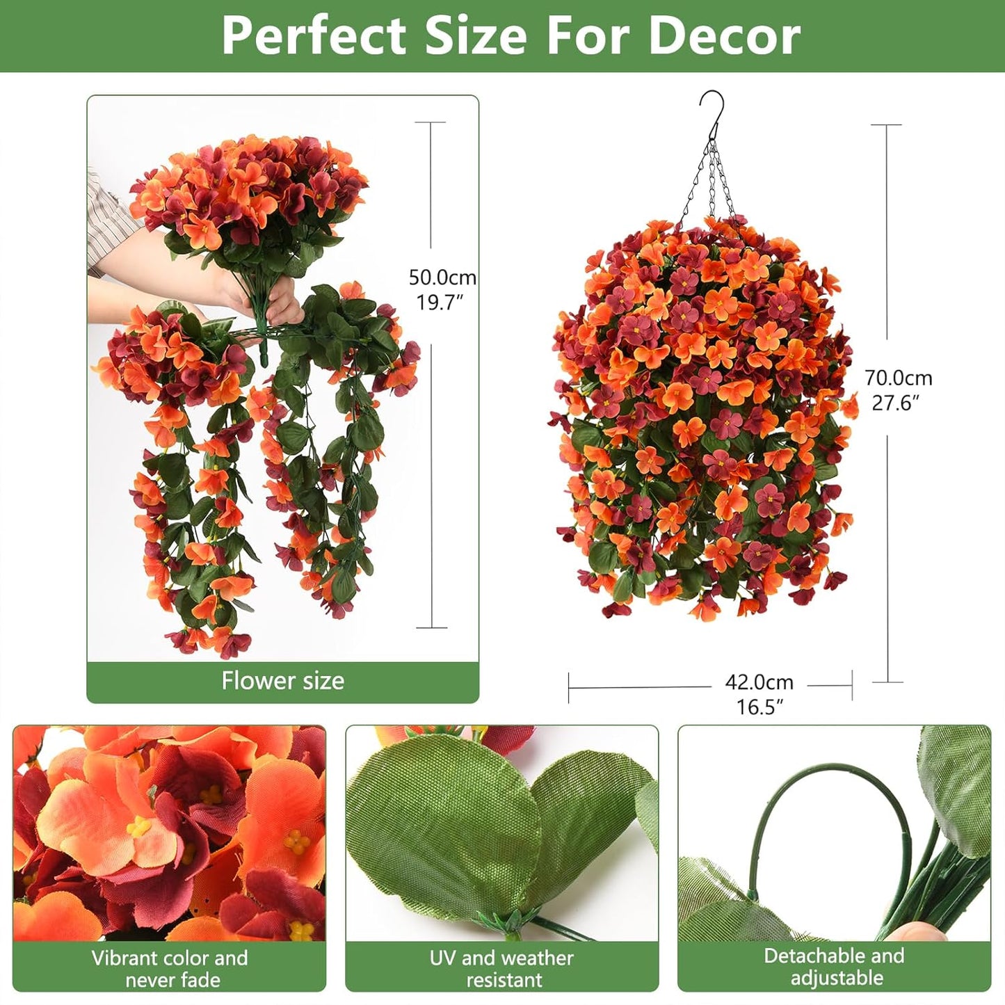 INQCMY Artificial Fake Hanging Plants Flowers Basket for Spring Summer Outdoor Outside Decoration,Faux Silk Begonia Flower in Planter Look Real UV Resistant for Home Porch Patio Balcony Yard Decor