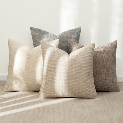 MIULEE Pack of 4 Couch Throw Pillow Covers 18x18 Inch Neutral Soft Decorative Chenille Pillow Covers Farmhouse Boho Cushion Covers for Mid Century Modern Spring Home Decor Sofa Bedroom Living Room