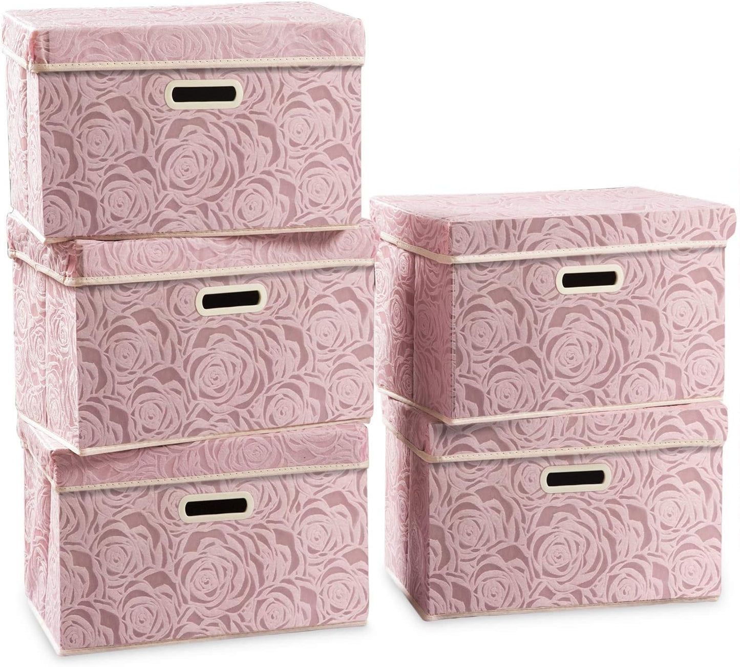 PRANDOM Larger Collapsible Storage Bin with Lid [1-Pack] Fabric Decorative Storage Box Cube Organizer Container Baskes with Handles Divider for Bedroom Closet Living Room Pink 17.7x11.8x11.8 Inch