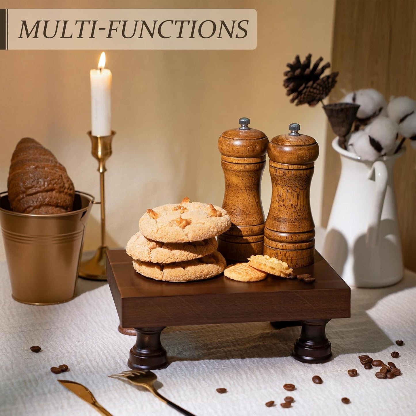 EOSAHR Farmhouse Riser for Room Decor : Decorative Pedestal Stand For Display Your Home Decorations and Uniquely Soap Stand - Rustic Bathroom Counter Tray and Kitchen Decor (Natural Wood)