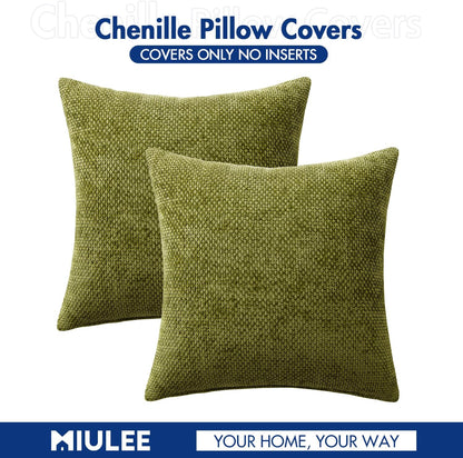 MIULEE Pack of 2 Couch Throw Pillow Covers 18x18 Inch Neutral Beige Modern Boho Accent Decorative Pillow Covers Soft Chenille Farmhouse Cushion Covers for Home Decor Bed Sofa Living Room