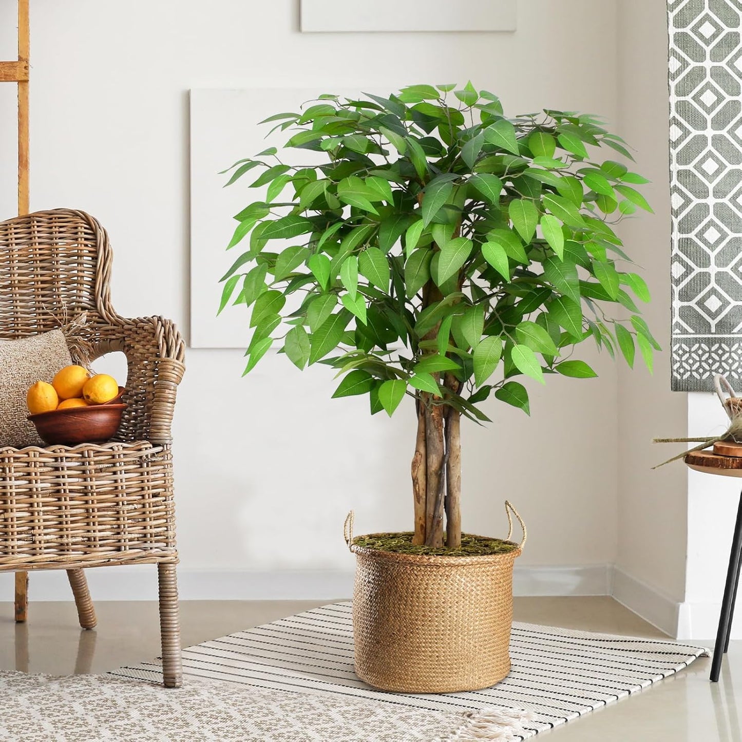7ft Large Ficus Artificial Trees with Natural Curved Trunks, 84" Tall Lush Faux Tree for Home Decor Indoor, Green Lifelike Fake Ficus Tree Artificial Plants in Pot