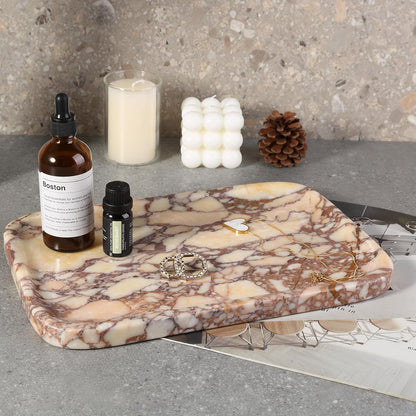 Marble Vanity Tray for Dresser Organizer, Travertine Bathroom Tray Countertop, Beige Decorative Serving Trays, Kitchen Sink Storage, Jewelry & Perfume Holder(Travertino Romano)