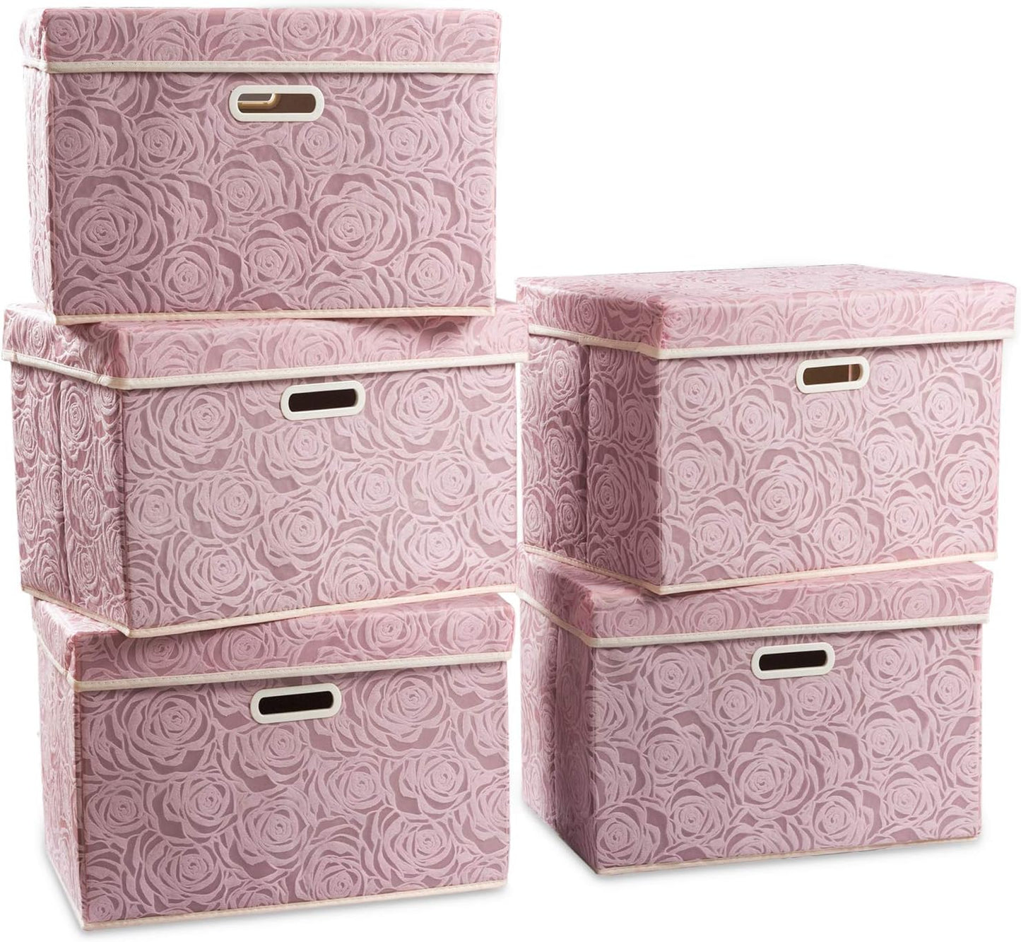 PRANDOM Larger Collapsible Storage Bin with Lid [1-Pack] Fabric Decorative Storage Box Cube Organizer Container Baskes with Handles Divider for Bedroom Closet Living Room Pink 17.7x11.8x11.8 Inch