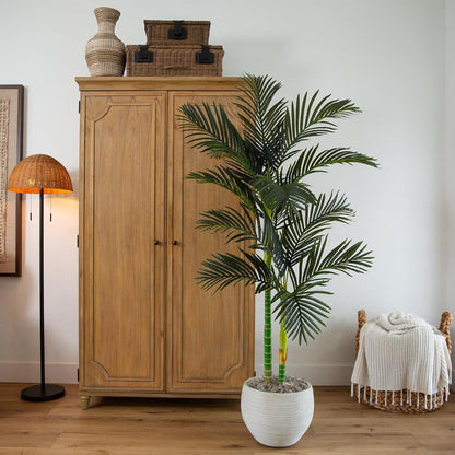 Nearly Natural 6.5ft Artificial Golden Cane Palm Tree, Lifelike Silk Indoor Palm With Three Textured Trunks Flexible Fronds Nursery Planter, Low Maintenance