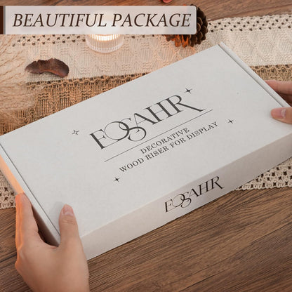 EOSAHR Farmhouse Riser for Room Decor : Decorative Pedestal Stand For Display Your Home Decorations and Uniquely Soap Stand - Rustic Bathroom Counter Tray and Kitchen Decor (Natural Wood)