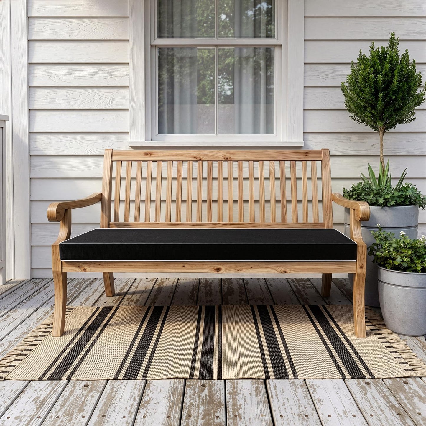 MIULEE Black Outdoor Bench Cushion 48x18x3 Inch Waterproof 3-Year Color Fastness Patio Furniture Cushions for Porch Swing, Garden Bench Sofa Couch with Adjustable Ties No Slip Design