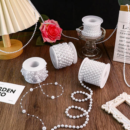 4 Rolls 76 Feet Pearls String Garland, Faux Pearl Beads Roll Strand for Crafts, Artificial Pearls Chain Trim for Wedding Party Flower Valentine Christmas Decoration, 4mm 6mm 8mm 8+3mm, Ivory