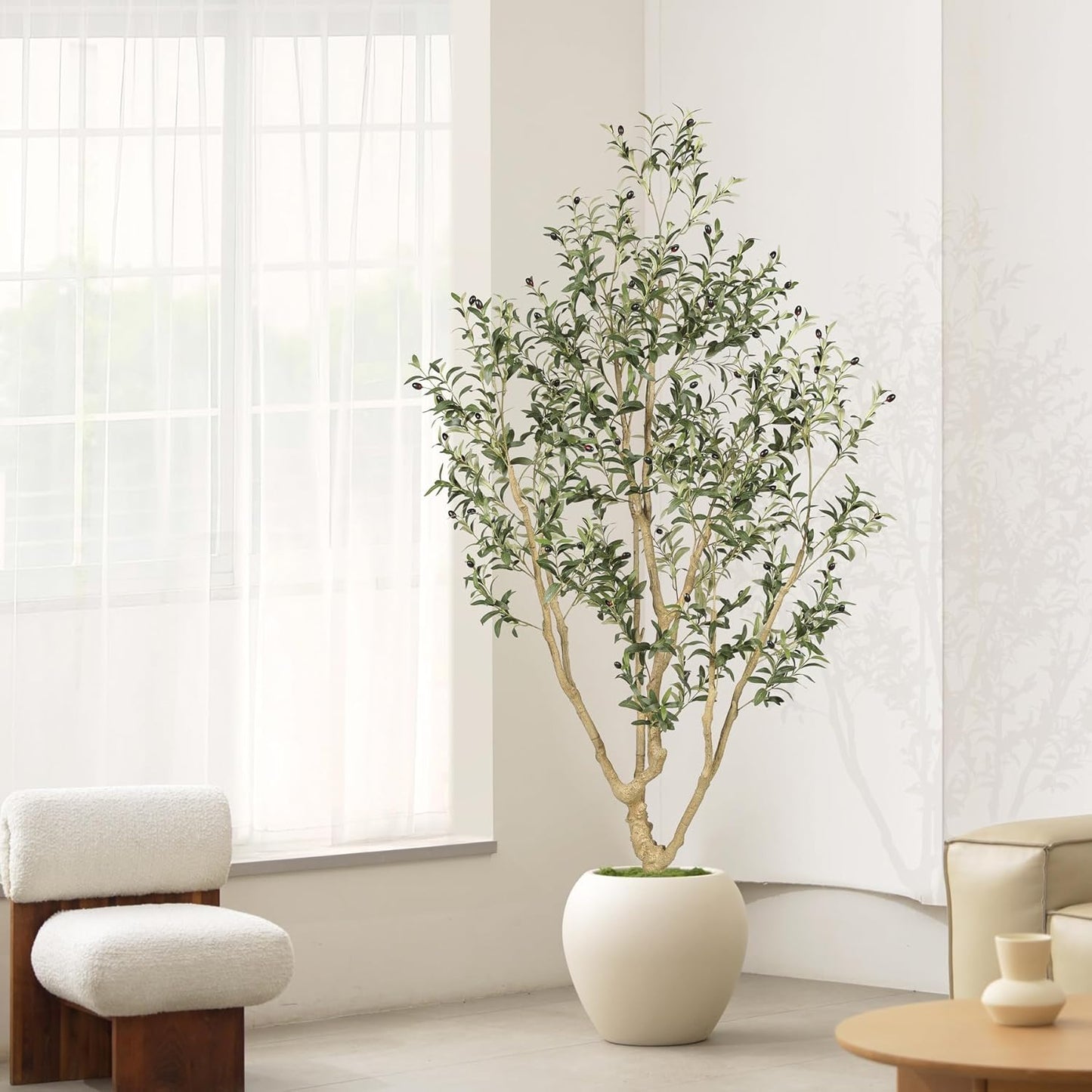LYERSE Olive Trees Artificial Indoor - Faux Olive Tree 7ft with Olive Branches and Lifelike Fruits - Fake Olive Tree 7 Feet for Modern Home Office House Living Room Decor Indoor