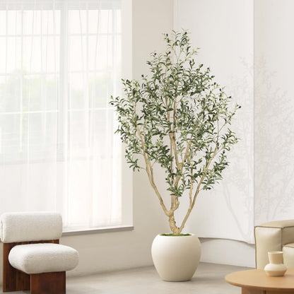 LYERSE Olive Trees Artificial Indoor - Faux Olive Tree 7ft with Olive Branches and Lifelike Fruits - Fake Olive Tree 7 Feet for Modern Home Office House Living Room Decor Indoor