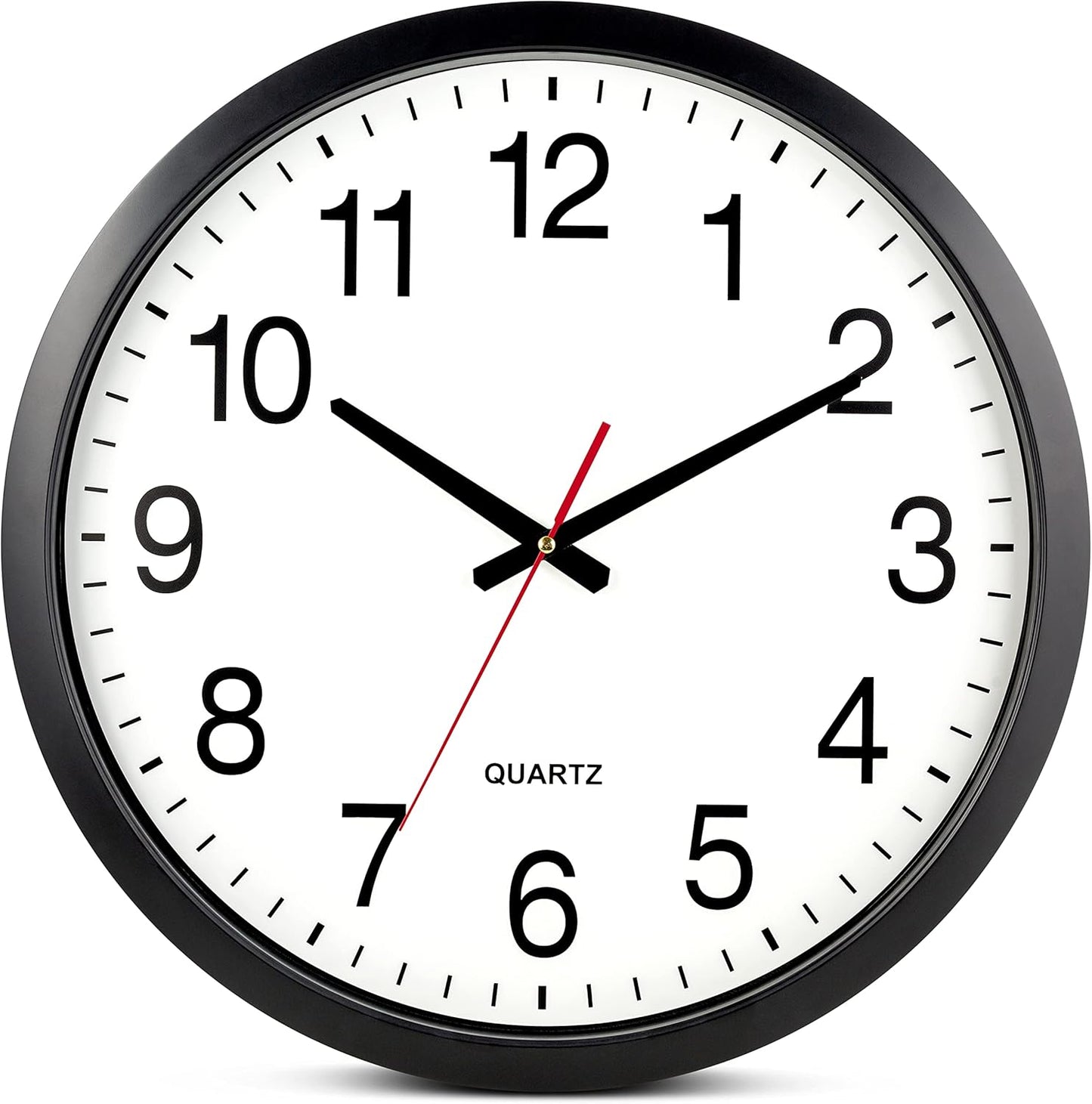 Bernhard Products Black Wall Clock Silent Non Ticking 10 Inch Quality Quartz Battery Operated Round Easy to Read Home/Office/Kitchen/Classroom/School Clock Sweep Movement