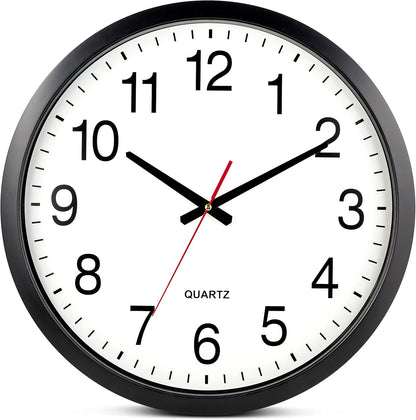 Bernhard Products Black Wall Clock Silent Non Ticking 10 Inch Quality Quartz Battery Operated Round Easy to Read Home/Office/Kitchen/Classroom/School Clock Sweep Movement