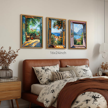 CAZLOUC White Wildflowers Wall Art Set of 3, Neutral Meadow Landscape Wall Decor, Minimalist Mountain Canvas Prints, Beige Rustic Field Paintings for Living Room Bedroom Wood Framed 12x16 Inch